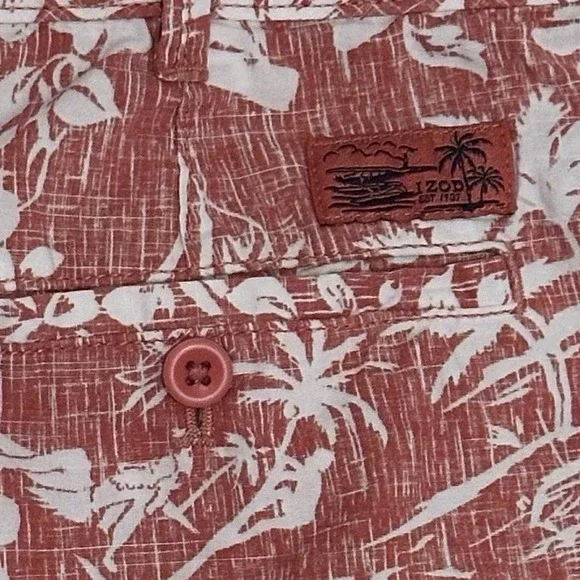 IZOD SALTWATER HAWAIIAN SHORTS Size 38 Men's 100% Cotton Plumerias Parrots Palms - Picture 4 of 6